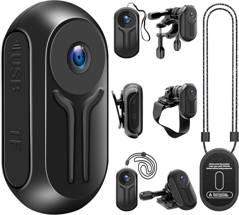 1080P Sports Action Camera with 64GB Card, Mini Body Camera Wearable Action Body Cam, Portable Recorder with Magnetic Back Clip