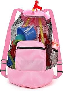 Beach toy bag，mesh backpack for beach,Beach Must Haves Sand Box Toys Seashell Bags，Waterproof Swim Mesh Beach Bag (1, Pink)