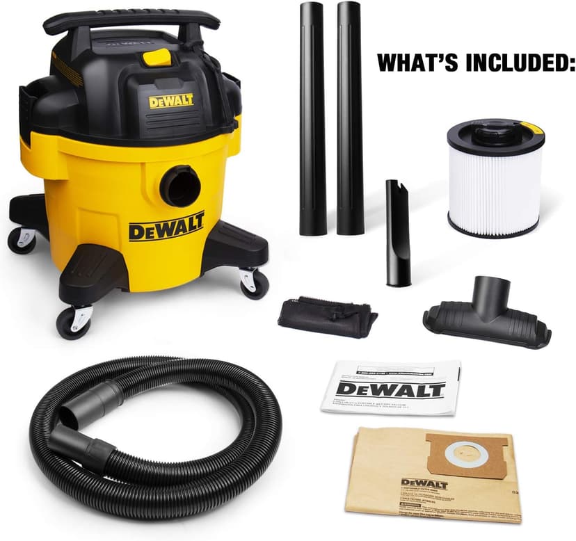DEWALT DXV06P 4 Peak HP Shop Vacuums, 6 Gallon Poly Wet/Dry Vac, Heavy-Duty Shop Vacuum with Blower Function Yellow+Black