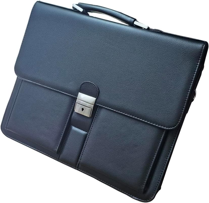 Mens Leather Briefcases Office Attorney Attache Case Ideal Gift Messenger Bag w/Padded Compartment,Black