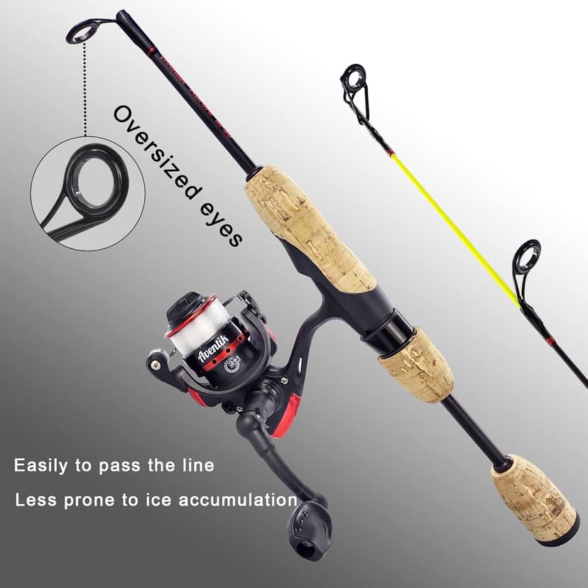 Aventik Ultralight Ice Fishing Rod and Reel Combo 26/28/30/32 inch Medium Light Fast Action Multi-Species Ice Fishing Combos for Walleye Perch Panfish