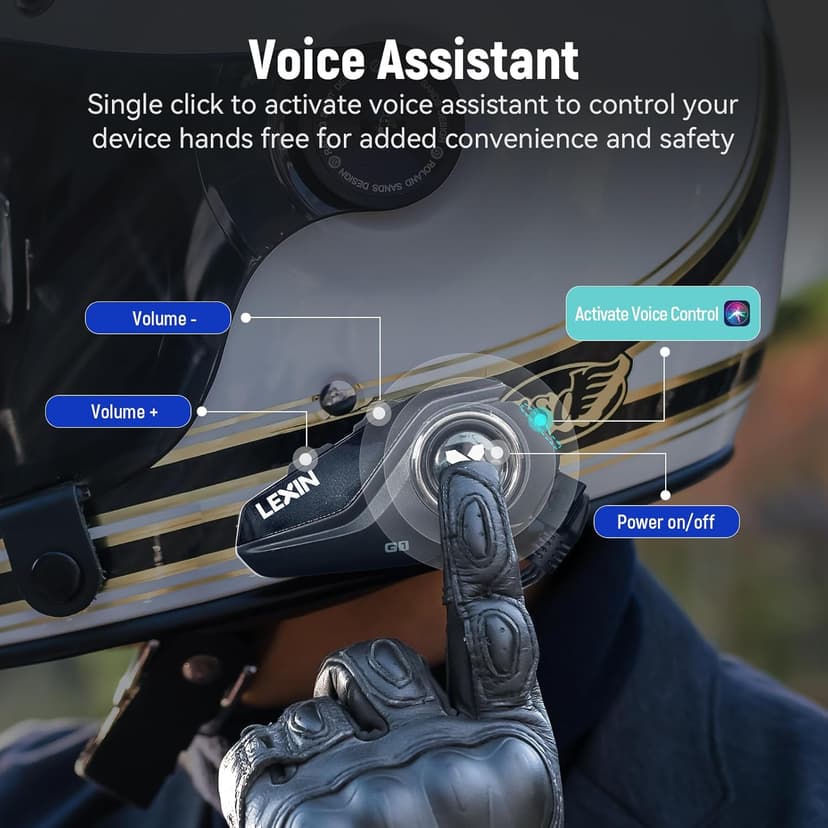 LEXIN G1 Motorcycle Helmet Bluetooth Headset, Helmet Speakers with 2 Type Microphones, Waterproof Motorcycle Headphones with HD Stereo Sound, Hands-Free Call/Music/GPS, 4 Color Faceplates, Single Use
