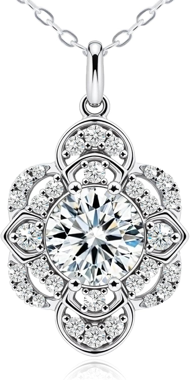Moissanite Necklace for Women, Hypoallergenic 925 Sterling Silver Plated Platinum Material, Elegant Gift Necklace for Women,Anniversary,Valentine's Day,Birthday Gift for Her, Jewelry for Wife & Mom