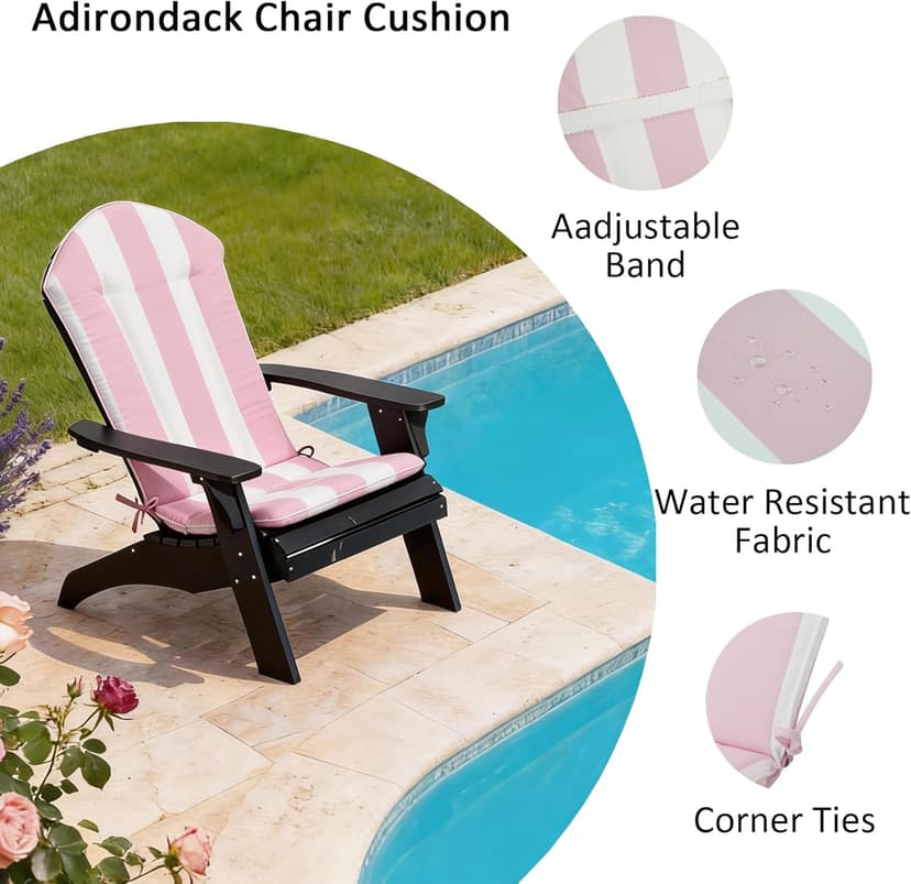 COZYVIDA 50"x20" Adirondack Chair Cushions Set of 2,Outdoor Rocking Chair Cushions high Back,Water-Resistant,UV-Resistant 1000+ Hrs, with Adjustable Straps,Pink White Stripe