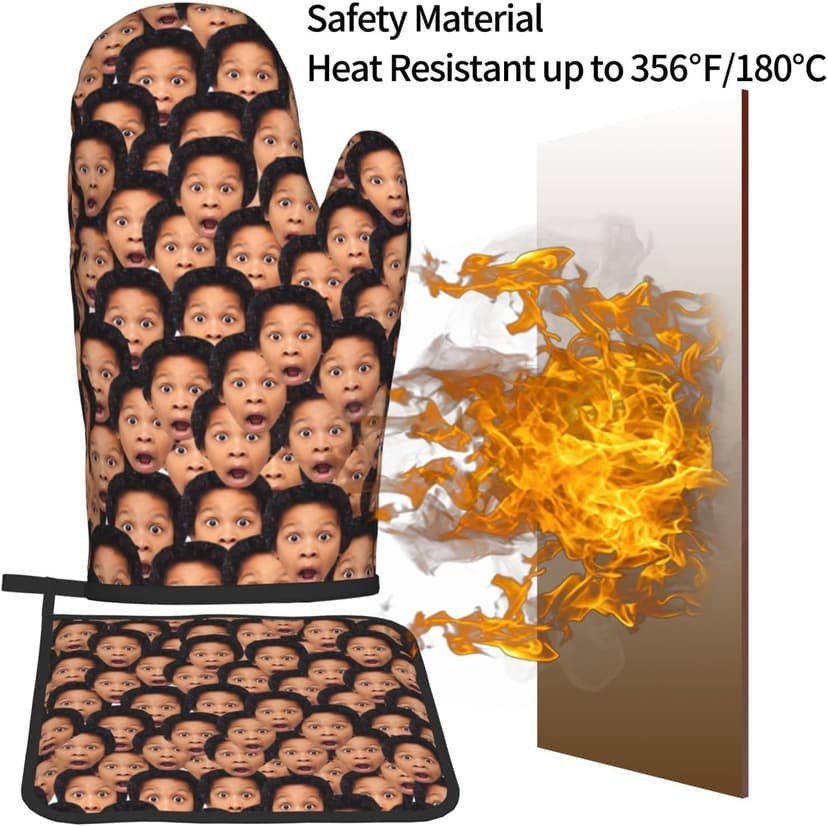 Custom Oven Mitts and Pot Holders Personalized with Your Face, Baking Gifts for Women for Kitchen Cooking, BBQ, Grillin-Style1, 1 Oven Mitts+ 1 Pot Holders B09QC3QX2R