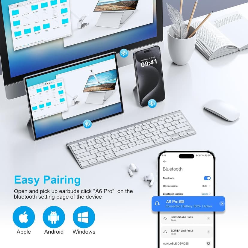 for Apple Earbuds Wireless Bluetooth Headphones [Clear Call & No Noise], Air Buds Pods Noise Cancelling HiFi Ear Pods Buds for for iPhone 17 16 15 iPad/Z Flip Z Fold/Galaxy/Switch