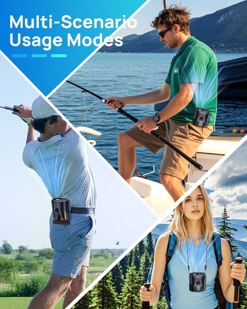 Portable Personal Waist Fan& Neck Fan, 14000RPM Brushless Motor, 40H Runtime Rechargeable, 6-Speed Quiet Operation, Clip-On Personal Body Cooling for Camping/Worksites/Outdoor B0DYNQ67CC