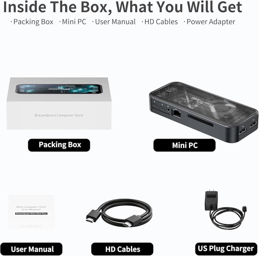 DreamQuest Mini Plus Mini PC Windows 11 Pro Preloaded, Intel N95 (Up to 3.4GHz)12GB DDR5 512GB SSD Mini Desktop Computers , 2*USB C, 2*HDMI, 4*USB 3.2, LAN,WiFi 6, Bluetooth5.3, Support 4K 60Hz