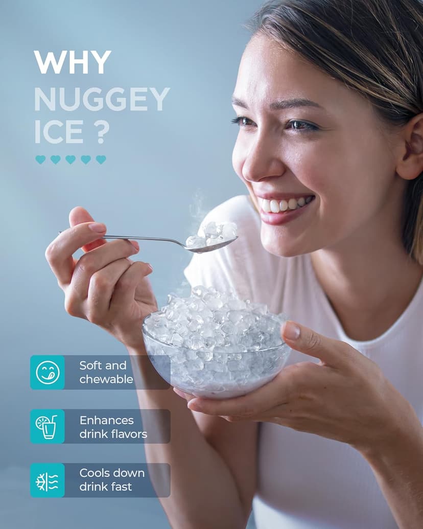 EUHOMY Under Counter Nugget Ice Maker Machine, 66Lbs/Day, Bulit-in Freestanding Ice Maker with Gravity Drainage, Self-Cleaning & 24H Timer Ice Machine, for Home Use(Silver)