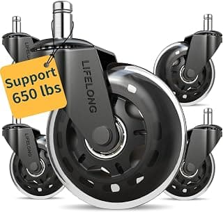 Lifelong Office Chair Wheels Replacement Rubber Chair Casters Safe for Hardwood Floors and Carpet, Set of 5, Heavy Duty Casters for Chairs Desks to Replace Office Chair Mats - Universal Size