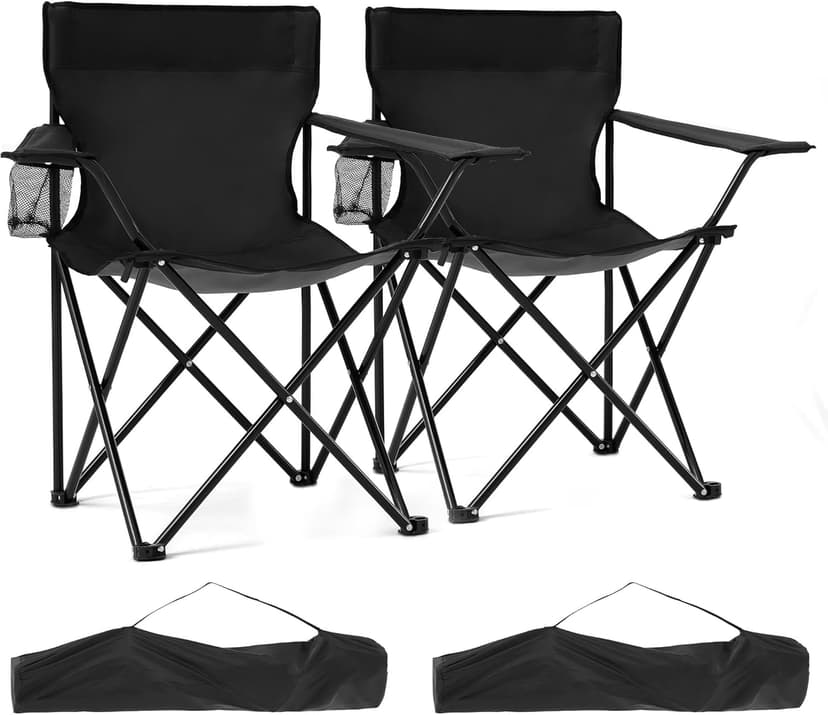 2 Pack Lightweight Folding Camping Chairs, Outdoor Lawn Beach Chair with Cup Holder & Carry Bag for Travel, Fishing, Picnic, Backyard, Hiking