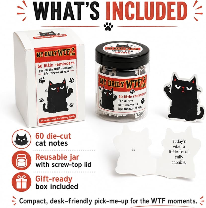 My Daily Jar with 60 Cards, Funny Affirmation Cards for Women Men, Funny Gifts for Women, Gag Gifts for Friends, Coworkers, Gift for Black Cat Lovers B0GVY2G1SX
