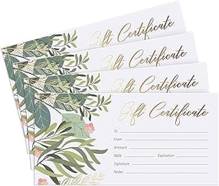 Sweetzer & Orange Blank Gift Certificates for Business with Gold Foil- 25 Gift Certificate Cards with Envelopes for Spa, Salon, Restaurants, Custom Client Vouchers for Birthday, Work Card – 3.75x7.5”