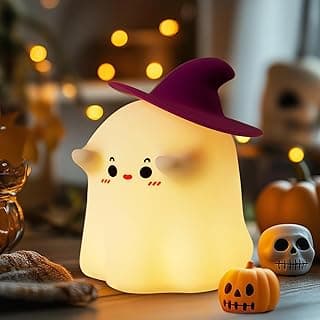 Luditek Cute Ghost Night Light Lights, Silicone Dimmable Ghost Lamp Desk Decor for Halloween Decorations Indoor Home Room Office Table, Halloween Gifts for Women, Girls, Kids