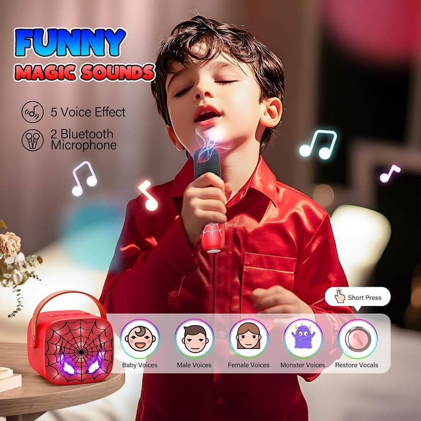 Mini Karaoke Machine Toys Gifts: Kids Toys Christmas Birthday Gifts for 4 5 6 7 8 9 Years Old Girl Boy Stocking Stuffers LED Portable Bluetooth Speaker with 2 Wireless Microphone Girl Gift Age 3-12+