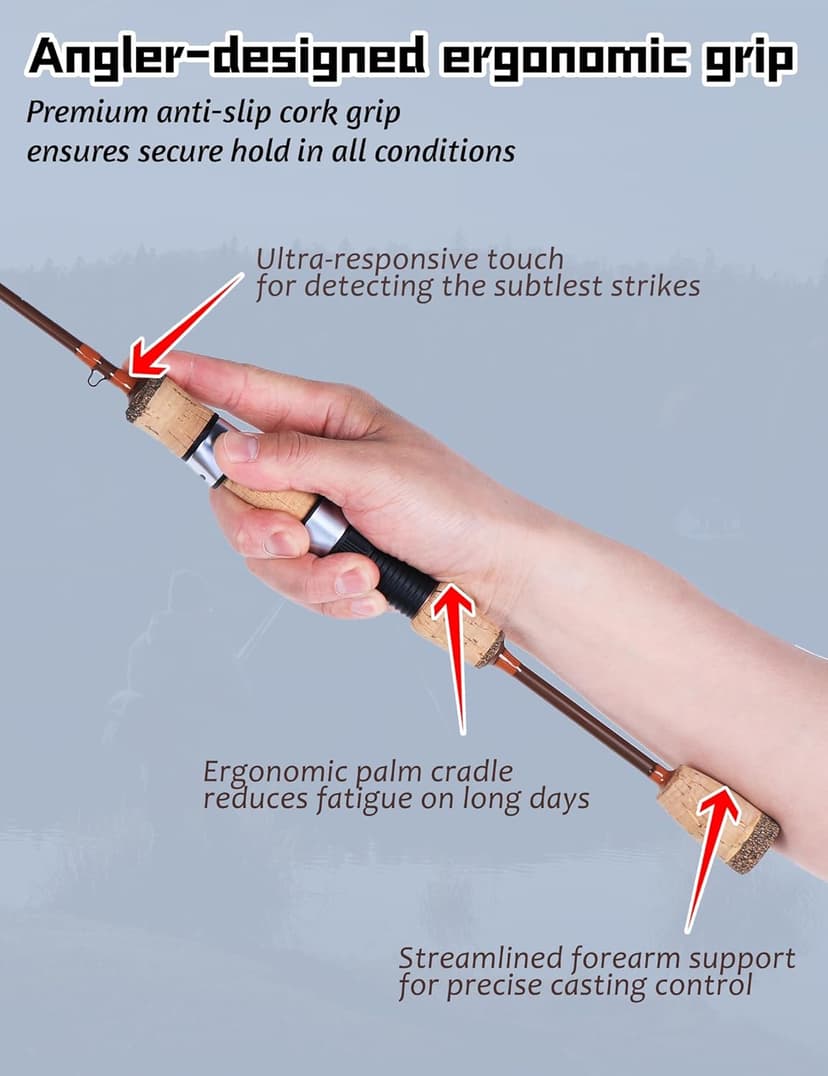 LITTMA Trout&PANFISH Ultralight Fishing Rod 2 PCS – Trout, Crappie, Panfish Micro Spinning Rods – Brown Carbon Fiber Blank, Cork Handle – for Beginners – 5’6”/6’/6’6”/7’