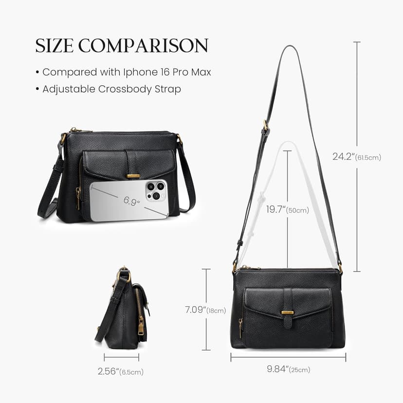 befen Genuine Leather Crossbody Bags for Women Soft Small Leather Purse with Built in RFID Wallet Trendy Shoulder Handbags