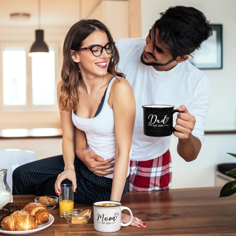 Maustic Mom and Dad Mugs, New Parents Gifts for Couples, New Mom and Dad Est 2026 Gifts for Expecting First Time Parents, 15 Oz