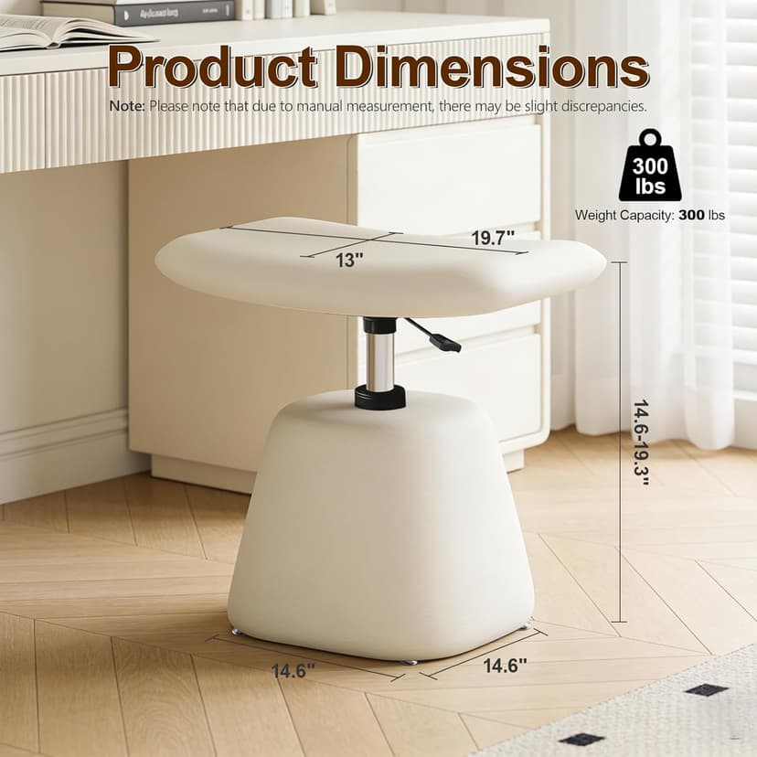 Modern Small Vanity Chair with Armless for Small Space, Entryway, Cute Swivel Makeup Chair with Adjustable Height, PU Leather Upholstered Home Office Desk Chair for Living Room, Bedroom, Vanity