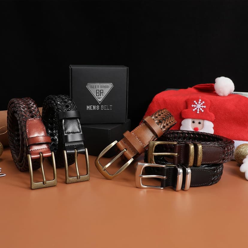 BELTROAD Braided Leather Belt for Men Casual Jeans Golf, Men's Leather Woven Alloy Buckle Hand Braided Belts Gift for Men