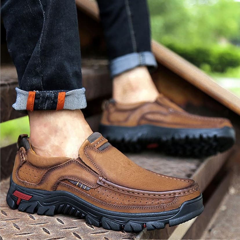 Venshine Mens Walking Shoes Leather Lightweight Breathable Casual Slip On Loafers