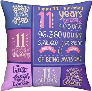 11 Year Old Girl Birthday Gifts - 11th Birthday Decorations - Throw Pillow Covers 18 x 18 inch