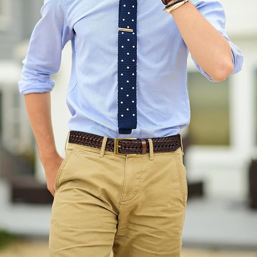 SUOSDEY Braided Genuine Leather Belt for Men, 1.2" Width Men’s Casual Woven Leather Belt for Jeans Pants