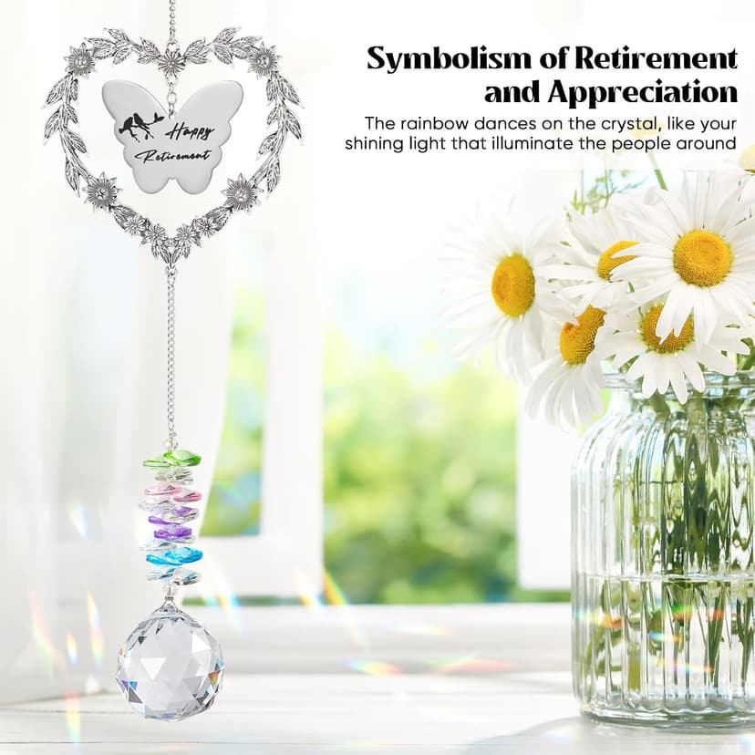 Retirement Party Decoration Hanging Ornament, Personalized Heart-Shaped Retired Farewell Gifts for Coworkers, Men, Friends Retirement Gift for Woman, Happy Retirement Crystal Suncatcher with Card B0DMD46SD7