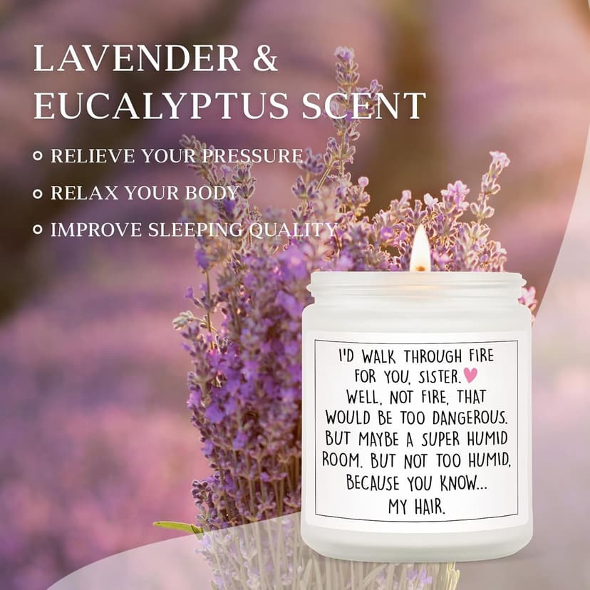 Funny Sister Gifts, Sister Birthday Gifts Ideas- Handmade Lavender Natural Soy Wax Candle (7oz)- Sisters Gift from Sister Brother for Graduation, Birthday, Christmas, Mothers Day, Sis Candle
