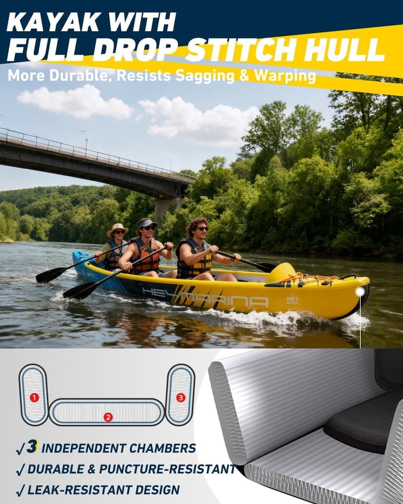 Inflatable Kayak Fishing Kayak for Adults Portable Touring Kayak Canoe with Wheeled Backpack, Seats, Pump and Paddles, Full Drop Stitch Construction