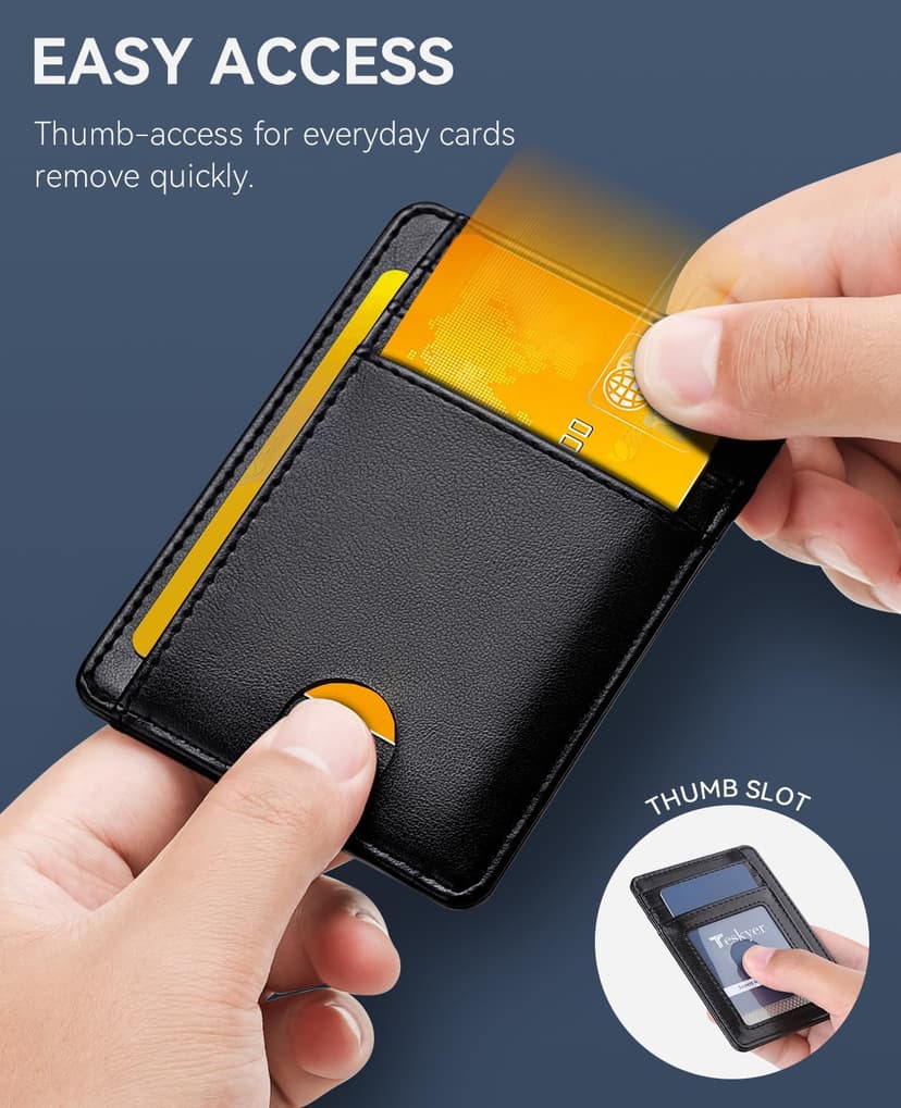 Teskyer Slim Wallet for Men, Minimalist Front Pocket RFID Blocking Leather Wallet Credit Card Holder for Men & Women