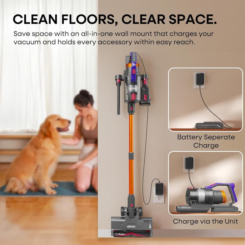KIPMAX Cordless Vacuum Cleaner, 50KPa 550W Stick Vacuum for Home, 70Mins Anti-Tangled Vacuum Cleaner for Pet Hair/Carpet/Floor, Self-Standing Vacuum with Rechargeable Battery, LED Display&Aromatherapy
