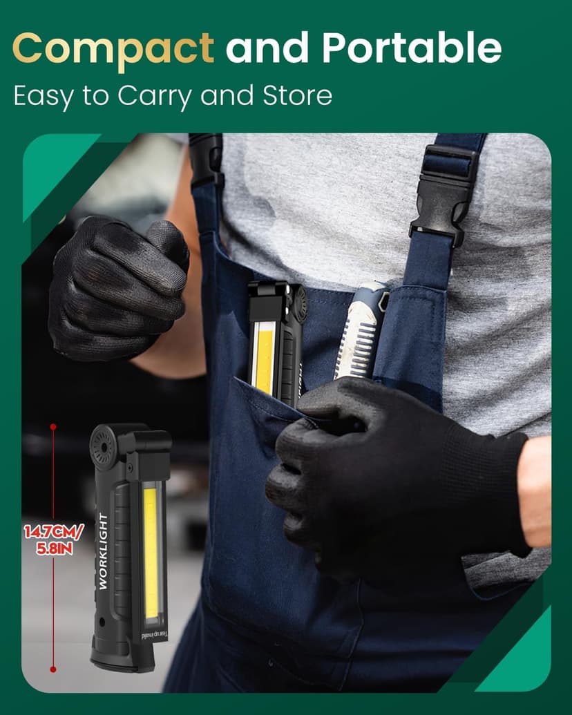 Coquimbo Christmas Stocking Stuffers White Elephant Gifts for Adults Men Him Dad, Rechargeable LED Work Light BBQ Grill Accessories Magnetic Flashlight, Mechanic Light Tools Mens Gifts (2 Pack Black)