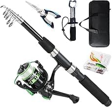 Tripquips Fishing Rod, 6.9ft Telescopic Fishing Rod and Reel Combo with Fishing Pliers and Lip Gripper Fishing Equipment, 5.2:1 Pre-Loaded Spinning Reel Combo Set Fishing Pole