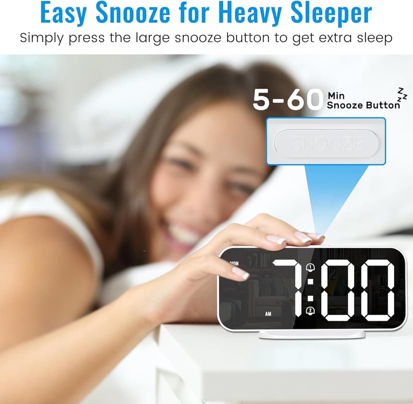 Alarm Clocks for Bedrooms, Slim LED Mirror Digital Alarm Clock, Large Display with Diming Mode, Dual Alarms & USB Ports, 4 Levels Brightness, Desk Clock for Office Home Bedroom Living Room Decor