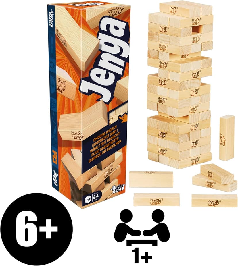 Official Hasbro Games Jenga Game | Digital Die for 6 More Ways to Play | Original Wood Block Game | Stacking Tower | Ages 6+ | 1+ Players | Party Games