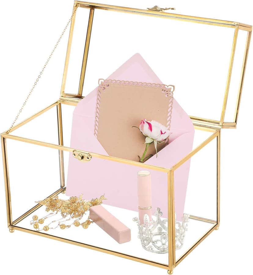 MAOPINER Single Automatic Watch Winder with Japanese Mabuchi Quiet Motor & 10 x 5.7 x 7.8 inch Vintage Gold Glass Jewelry Box