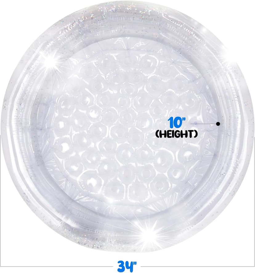 ArtCreativity Sparkly Inflatable Kiddie Pool for Kids 34"x10" - 3 Levels - Transparent Blow Up Baby Pool with Silver Glitter, Easy to Inflate Small Toddler Pools for Outdoor