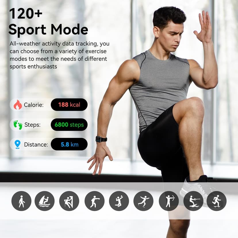 Smart Watches for Men Women, 1.83" HD Touchscreen Fitness Tracker with Bluetooth Calls, IP68 Waterproof, 120+ Sport Modes, 7-Day Battery, 24/7 Heart Rate & Sleep Monitor for iPhone Android iOS (Black)