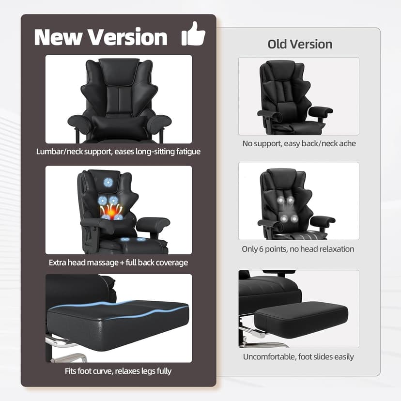 7-Point Massage Office Chair,Heated Desk Manageral Chair,Ergonomic Executive Chair with Footrest,Adjustable Armrest，Computer Chair for Offices, Study Areas, Gaming Spaces,Black