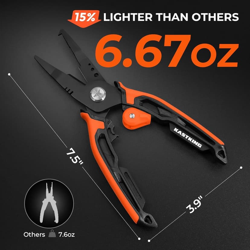 KastKing AeroVice 7.5” Fishing Pliers, 420 Stainless Steel, Uni-Body Construction, Lightweight & Corrosion-Resistant, Multi-Function Jaws, Braid Cutters, Sheath, Lanyard & Carabiner