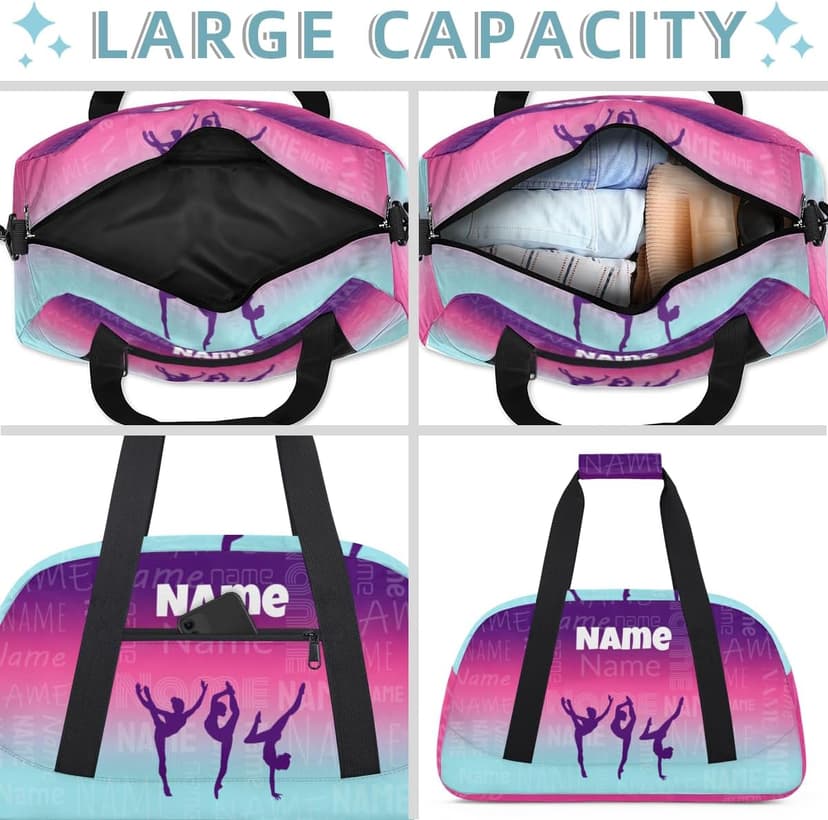 Opalaughs Custom Gymnastics Bag with Name Personalized Dance Bag Sport Gym Travel Duffel Bags for Women Weekender Overnight Duffle Bags