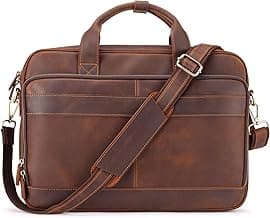 Jack&Chris Full Grain Leather Briefcase for Men, Business Messenger Bag Laptop Bag Attache Case, Fits 15.6 Inch Laptop