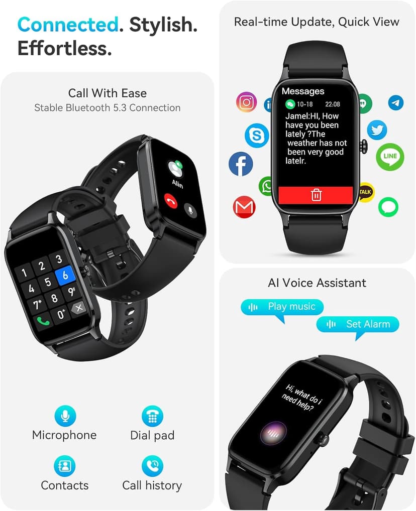 ChronArk Fitness Tracker for Women Men, Activity Smart Watch Compatible with Android iPhone, Step Counter with 110+ Sports, Sleep Monitor, Calorie Counter, IP68 Waterproof (Black, 1.57)