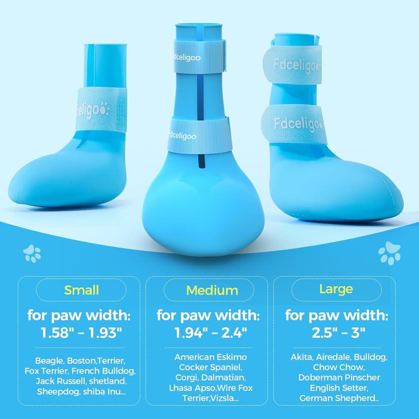 Fdceligoo Rubber Dog Boots, Durable Paw Protectors with Adjustable Straps & Non-Slip Sole, Waterproof Dog Shoes for Hot Pavement, Easy On & Off Silicone Booties (Blue, S, Only Suit for Small Dogs)