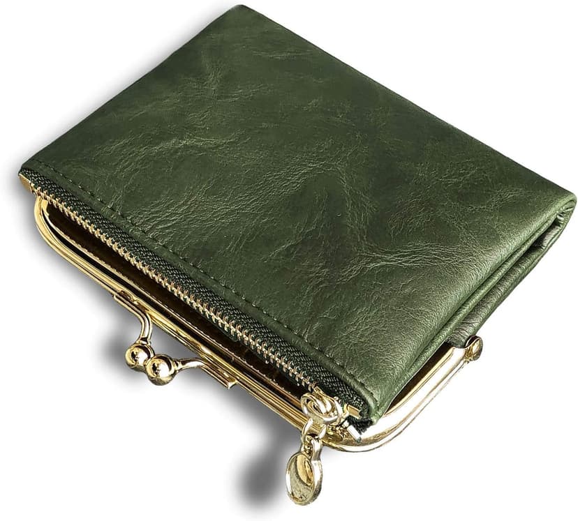 AOXONEL Womens Wallet Small Rfid Ladies Compact Bifold Leather Vintage Coin Purse With Zipper and Kiss Lock