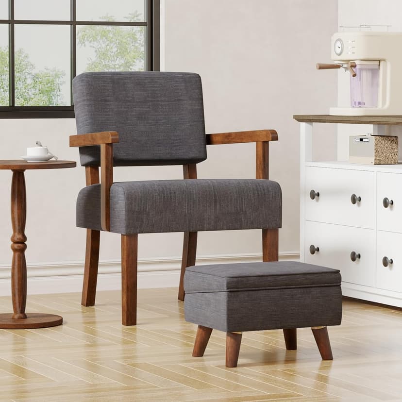 FAGAGA Accent Chair Set of 2 with Table, Living Room Chairs with Soft Seat and Armrests for Living Room Bedroom Reading Room Waiting Room, Grey (AC01)