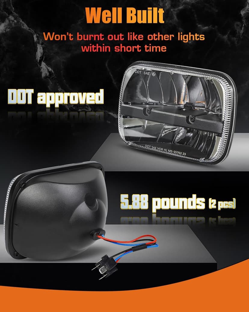 UNI-SHINE 5x7 led headlight 2pcs 7x6 led headlight Reflector Plug and Play H6054 H5054 Hi/Lo Sealed Beam DOT Approved Compatible with jeep Wrangler YJ Compatible with Cherokee XJ
