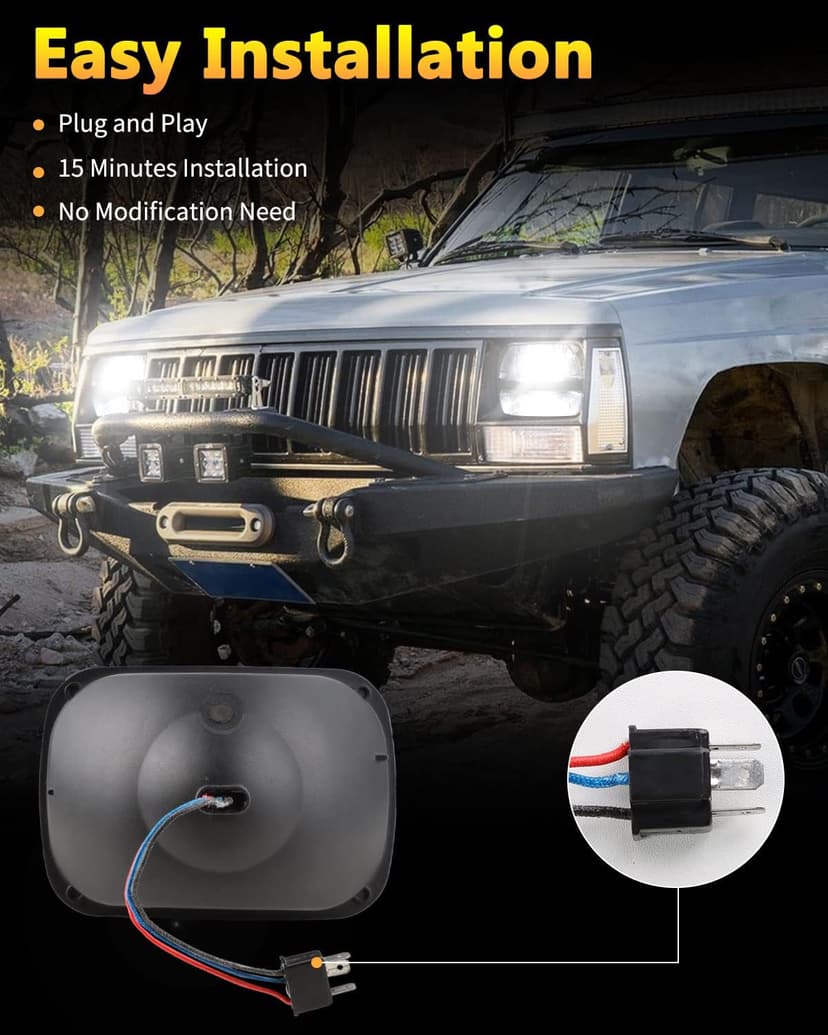 BICYACO 1 Pair 105W Rectangular 5x7/ 6x7 Inch Led Headlight High Low Beam Headlamp Compatible with Jeep Wrangler YJ Cherokee XJ Kenworth T300 1997-2010 Replacement H6054 H5054 H6054LL 69822 6052 6053