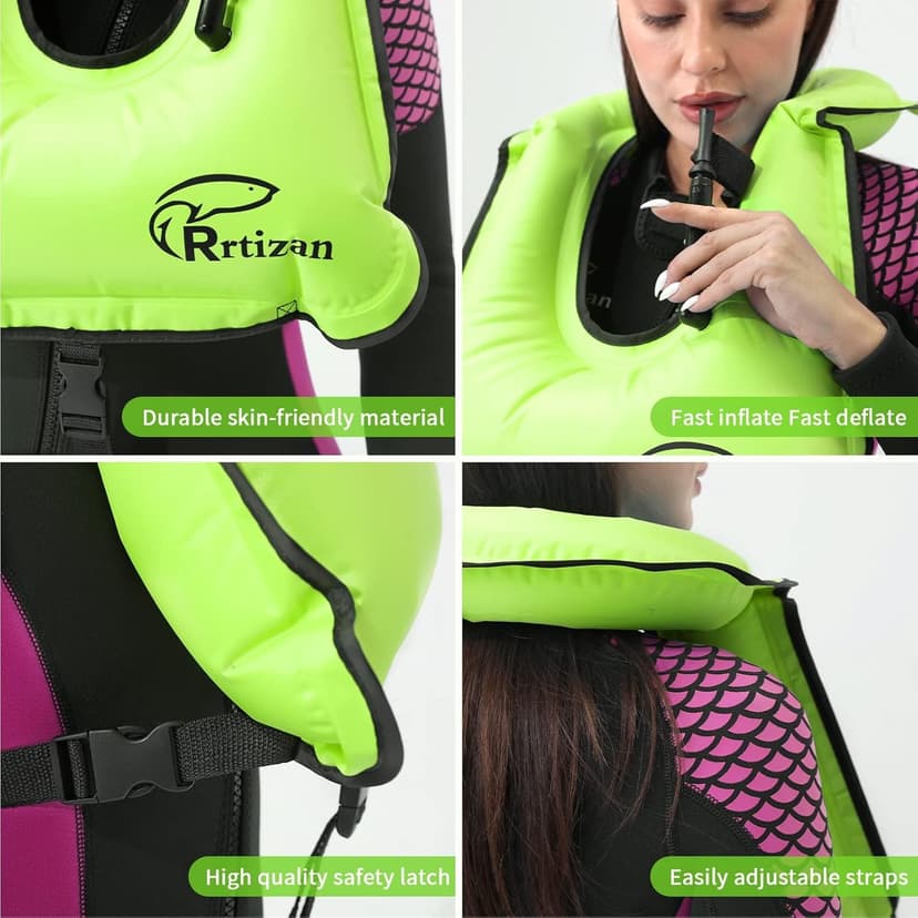Rrtizan Snorkel Vest, Adults Portable Inflatable Swim Vest Jackets for Snorkeling Swimming Diving Safety Load up to 220 Ibs
